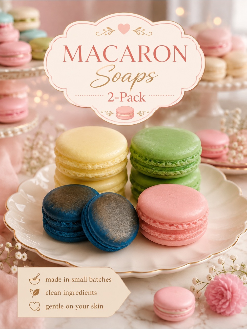 Hand Crafted Macaron Shaped Bar Soaps 2-Pack PICK YOUR SCENTS!